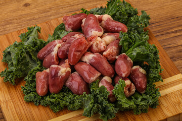 Raw chicken hearts for cooking