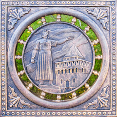 Symbol on the benches in the city of Nizhny Novgorod representing the Kremlin