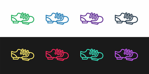 Set line Triathlon cycling shoes icon isolated on black and white background. Sport shoes, bicycle shoes. Vector