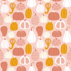 Fotobehang Naadloze herfst Seamless background with pumpkins in the autumn color palette. Flat cartoon style.  © Елена Хмельнюк