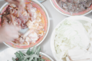 Blur background of making and prepare sukiyaki