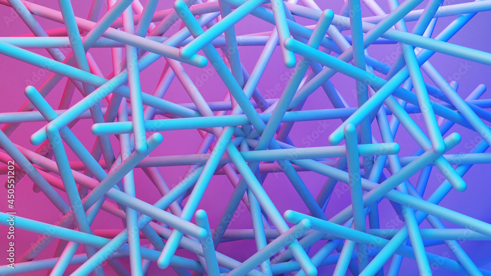 Poster scientific or technology abstractions with canes, sticks or rods flying in surreal symmetric structu