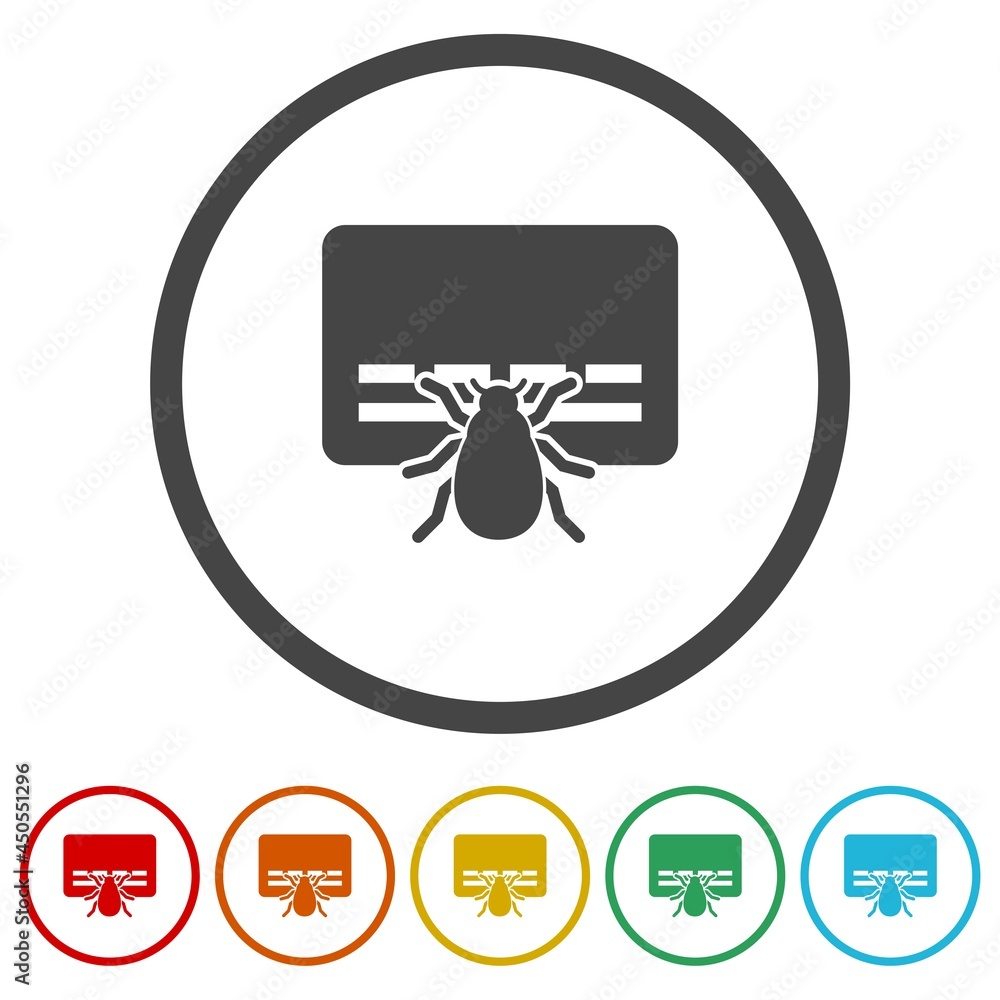 Poster system bug in credit card ring icon isolated on white background