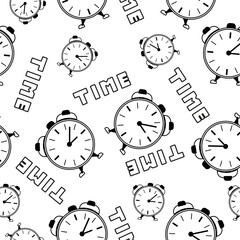 Clock pattern black and white. Seamless vector.