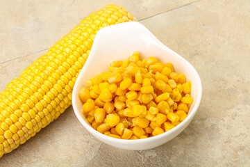 Sweet yellow corn in the bowl