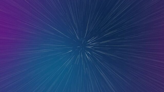 Stars radiate out in all directions on abstract 4K blue background.