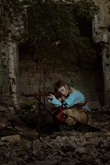 Stalker woman surviving in abandoned places
