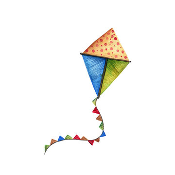 watercolor kite kids outdoor toy game illustration