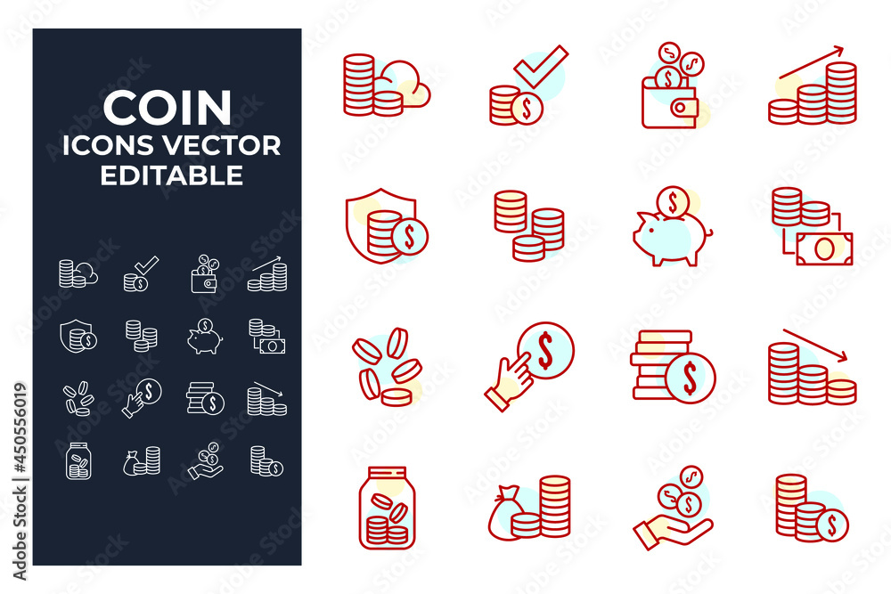 Poster set of coins elements symbol template for graphic and web design collection logo vector illustration