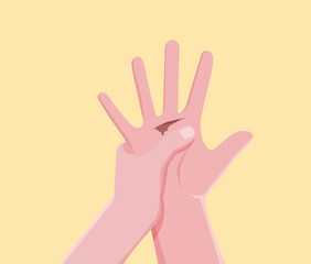 The right hand was wounded by a sharp cut, it was necessary to quickly close the open wound by first aid.
Illustration about knife cut hand.