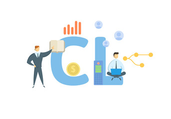CL, Current Liabilities. Concept with keyword, people and icons. Flat vector illustration. Isolated on white.