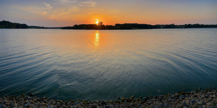 Sunset along the shore of Pony Express Lake MO.