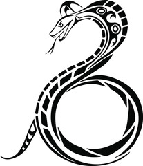 Snake tribal tattoo designs. Vector Cobra, black and white cartoon python, isolated on white background vector	