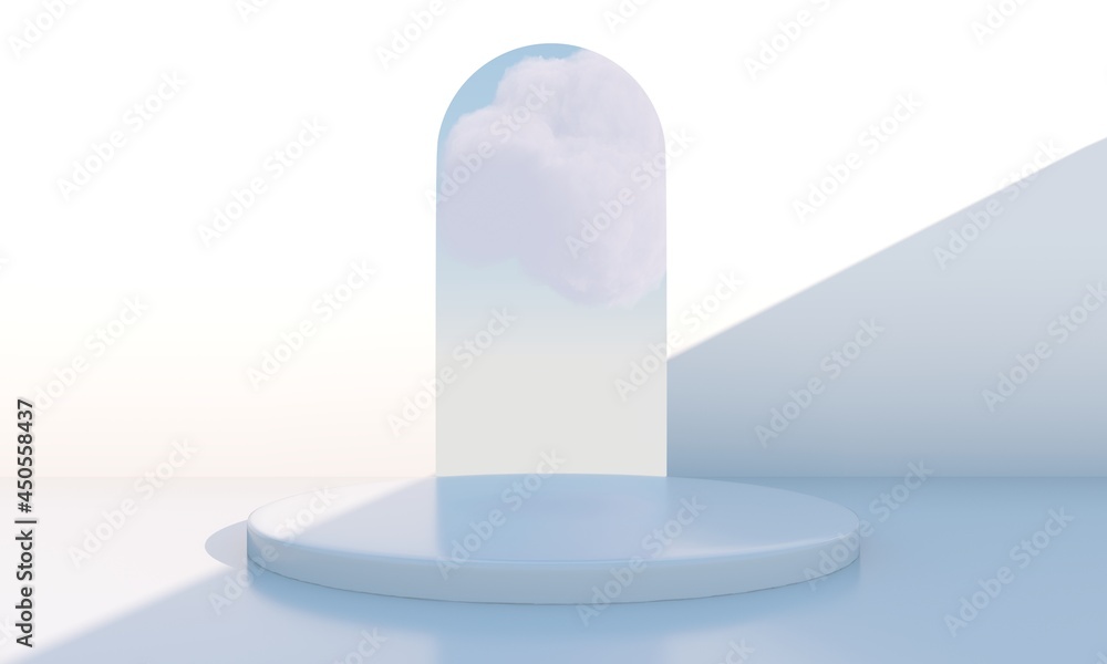 Poster background 3d rendering with podium and minimal cloud scene, minimal product display background.