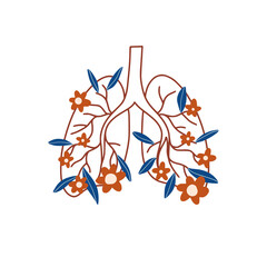 Human healthy floral lungs. Line art poster