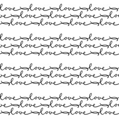 word love black hand drawn calligraphic text in horizontal rows romantic lovely vector seamless pattern isolated on white background