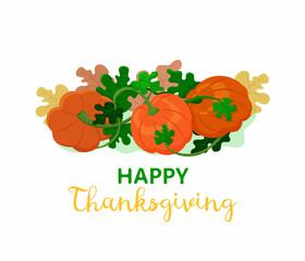 Hand drawn Happy Thanksgiving card with pumpkins. Illustration in bright colors