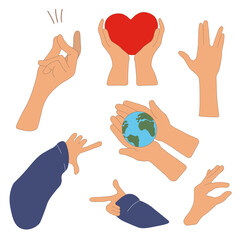 different hands, portrait of hands, hands hold the Earth, hands hold the heart