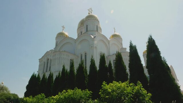 Diveevo, Nizhny Novgorod region, Russia 07/10/2021. Holy Trinity Diveyevo Monastery on a summer day. Holy places of Seraphim of Sarov. Russian Orthodox Church