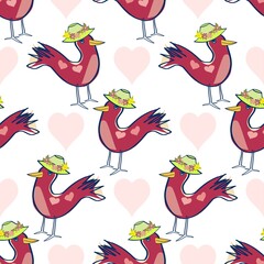 Birds In Hats Vector Repeat Pattern
