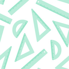 Measurement tool seamless pattern: ruler, set squares and protractor. Back to school. Vector illustration, flat design
