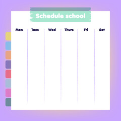 School schedule. Minimalist weekly planner. Sheet of paper with the days and stickers to put the hours. Back to school. Vector illustration, flat design