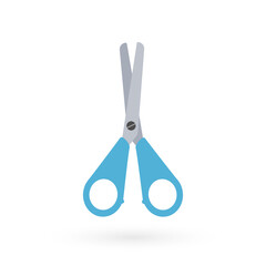 School blue open scissors. Art and craft tool. Back to school. Vector illustration, flat design