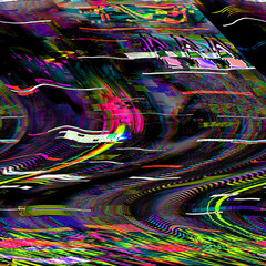 TV Glitch psychedelic Noise background Old VHS screen error Digital pixel noise abstract design Computer bug. Television signal fail. Technical problem in Grunge style - 450562484