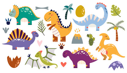 Dinosaurs vector set cartoon style Cute baby dino © DandelionFly