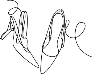 Digital illustration of women's shoes in the technique of one line with a copy of the space. Close-up. Vector eps10