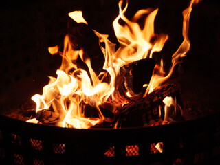 A small fire with burning logs