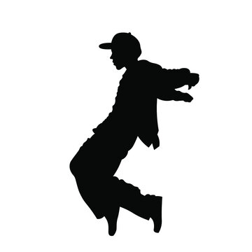 Man dancing hip hop, house, juzz funk or street dance vector silhouette