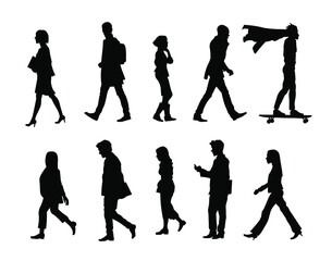 Different people walking silhouette vector illustration 
