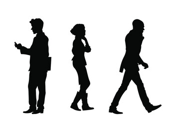 Business people with cell plone walking silhouette vetor illustration 