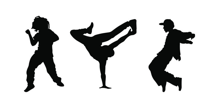 Hip hop, breakdance, house, street dancers silhouette vector