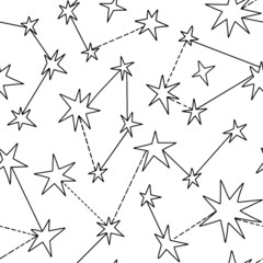 Doodle seamless pattern with outline stars and constellations
