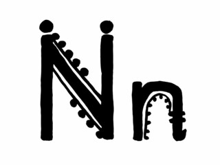 African Culture Vector Alphabet Black Color Isolated on Whute Background. Letter N Symbol. Antique Africa Font with Afro Letters. Vintage Cool Typeface