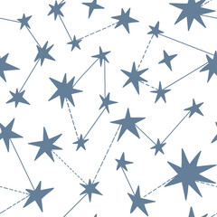 Simple seamless pattern with blue stars and constellations