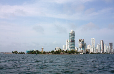 Fototapeta na wymiar cityscape of the city of Cartagena de Indias from the sea. Cartagena de Indias, Colombia