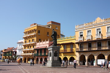 Square of carriages in Cartagena de Indias, Colombia. Historic center was declared a World Heritage Site by UNESCO in 1984, and receives more than 7 million tourists. - 450564481