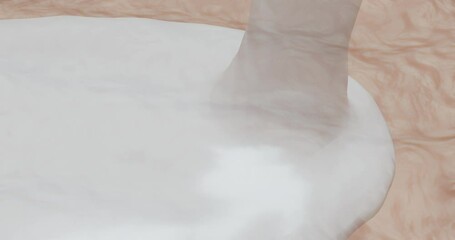 3d stylized animation of aging, the appearance of wrinkles on . Applying a white layer of cream, serum, substance, healing, straightening the skin, smoothing