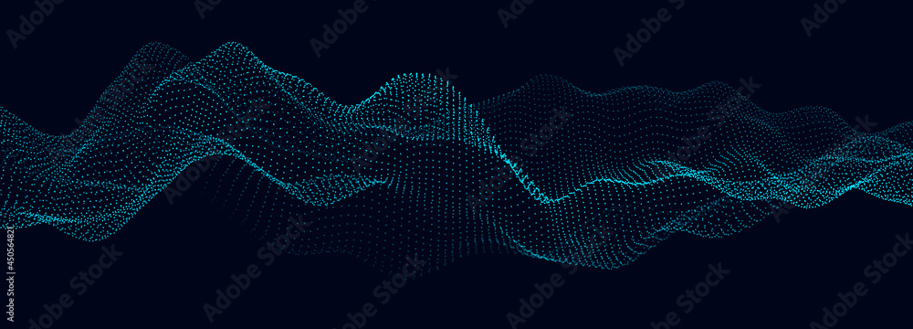 Poster Abstract gradient wave of particles. Big data. Digital background. Futuristic vector illustration.