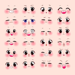 cute expression for chibi cartoon set