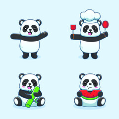 Naklejka premium cute panda cartoon illustration set