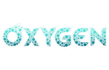 Oxygen O2 bubble logo design on blue background. Oxygen text vector illustration.