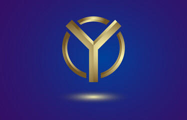 3d Y Gold Letter Logo in a Circle Concept. OY or YO letter logo combination.