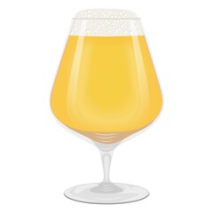 Snifter with dark beer for banners, flyers, posters, cards. Lager with foam. International Beer Day. Beer day. Alcoholic drinks. October fest. Vector illustration isolated on white background.