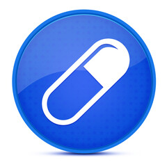 Pill aesthetic glossy blue round button abstract