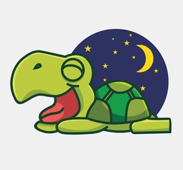 Cute cartoon sleeping turtle open his big mouth yawn. Isolated Cartoon Flat Style Sticker Web Design Icon illustration Premium Vector Logo mascot

