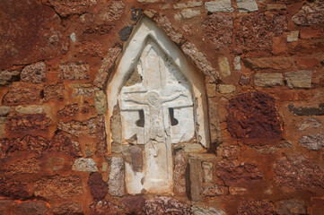 Cross crucifix inserted in the wall of the Transfiguration Church (Tserkov Spasa na Kovalyove),...